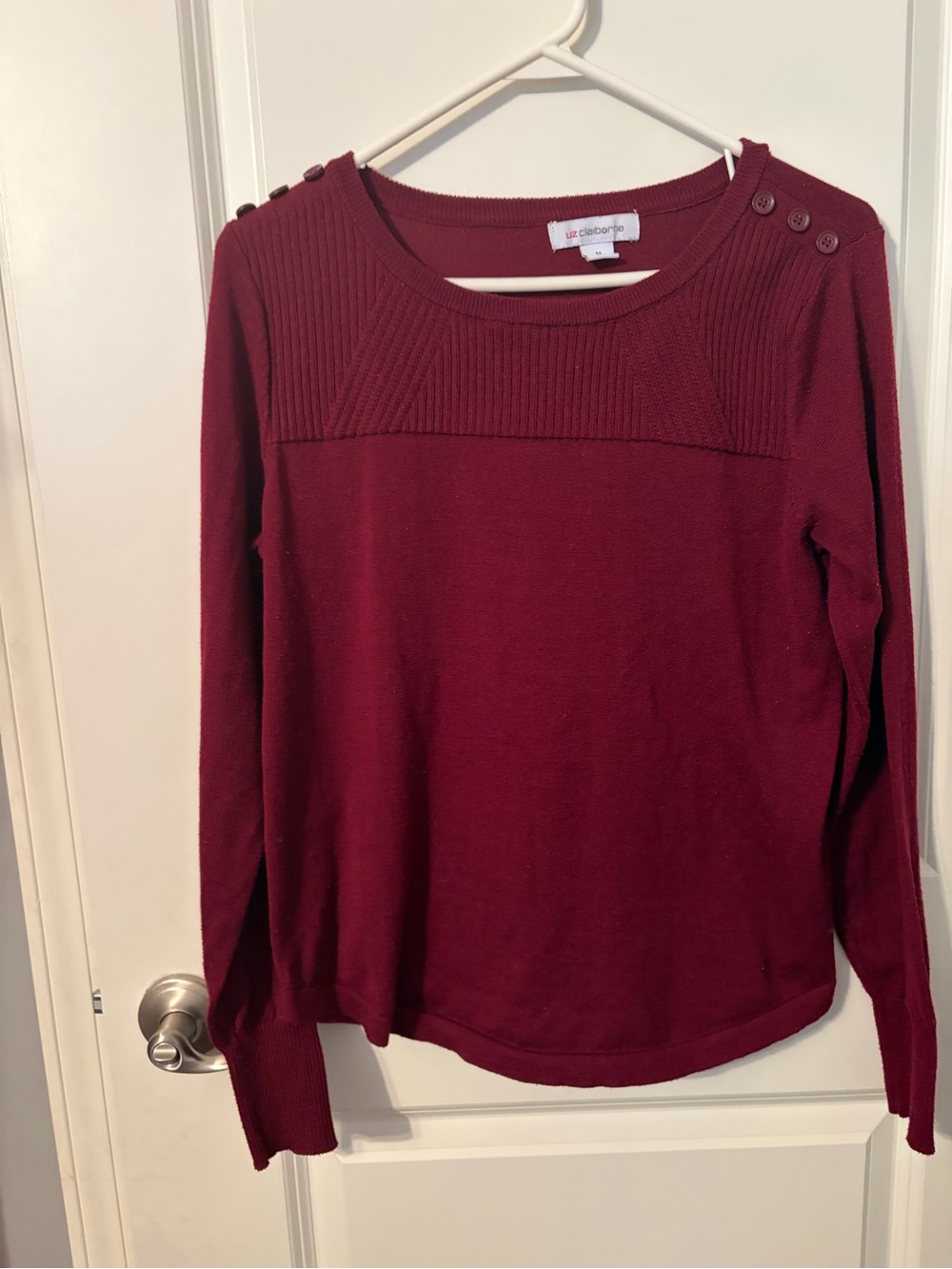 Liz Claiborne Women's Burgundy Button-Shoulder Sweater
